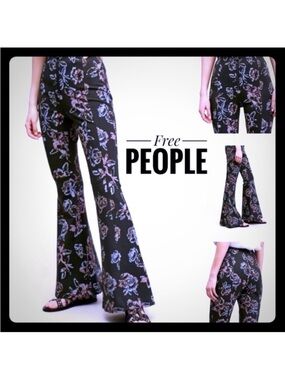 Free People Born To Be Wild Floral Flare Pants Cropped Retro Bell Bottoms